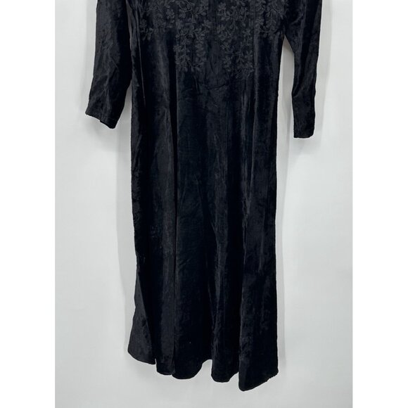 vintage 90s BLACK VELVET DRESS midi goth emo embroidered witchicore black S - Picture 5 of 8
